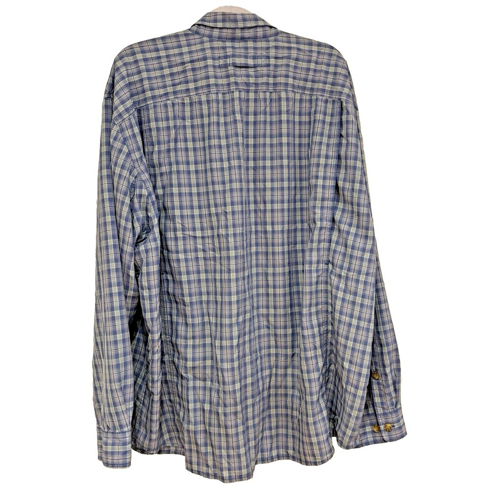 Duluth Trading Co Shirt Mens 2XL Fishing Blue Plaid Long Sleeve Pockets Outdoor - Picture 2 of 12